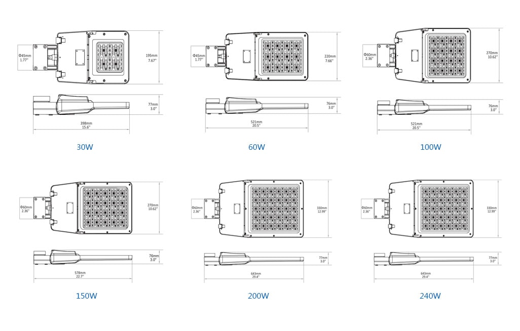 led street light dimension