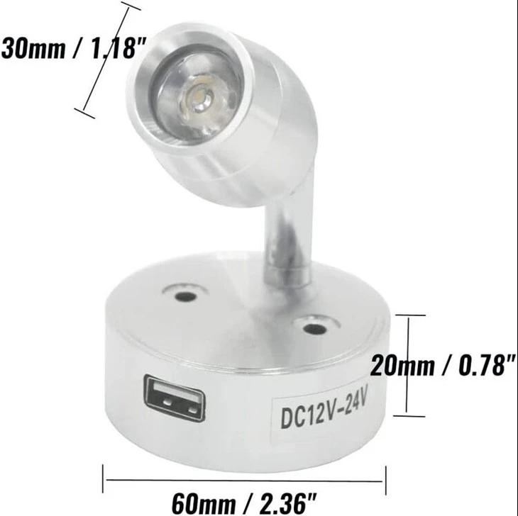 12v caravan light with usb size